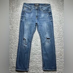 Salvage Jeans Mens 33 Havoc Straight Slim Fit Big Stitch Distressed Holes Party